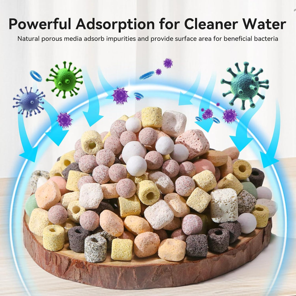 12-in-1 Aquarium Filter Media for Freshwater & Marine Tanks, Bio Filter Mix with Ceramic Rings & Bio Balls, Helps