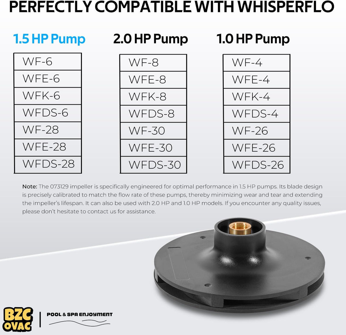 073129 Impeller Compatible with WhisperFlo 1HP 1.5 HP and 2 HP Pool and Spa Pump, Black