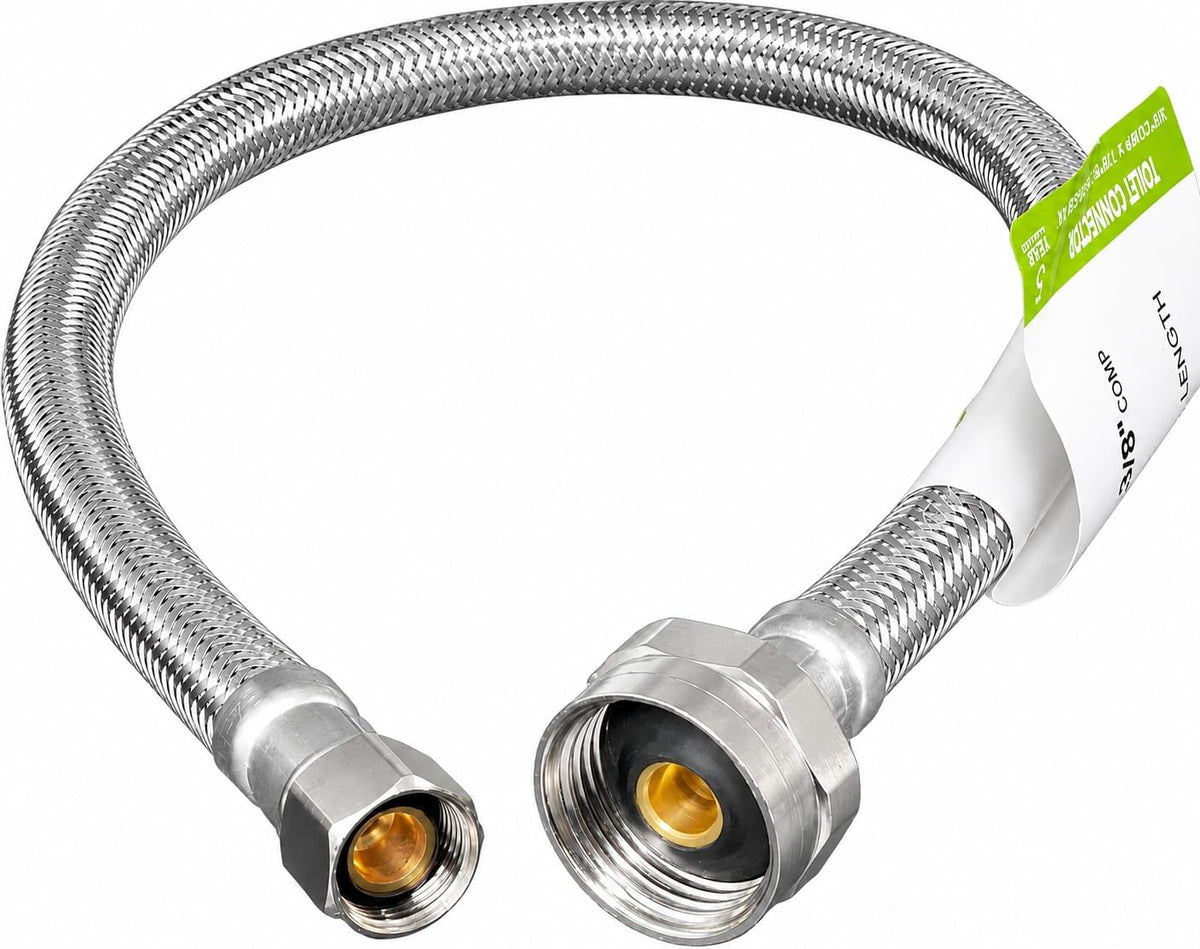 (1) EZ-Fluid 12-Inch Metal Nut Toilet Water Supply Connector,3/8" Compression x 7/8" Female Brass Ballcock BC,Toilet