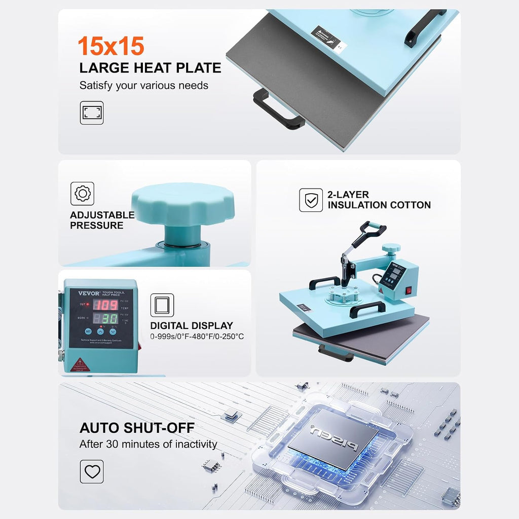 Heat Press Machine 5 in 1 Combo T-Shirt Printing Machine 15x15 Green | Multifunction Transfer for Pillowcases