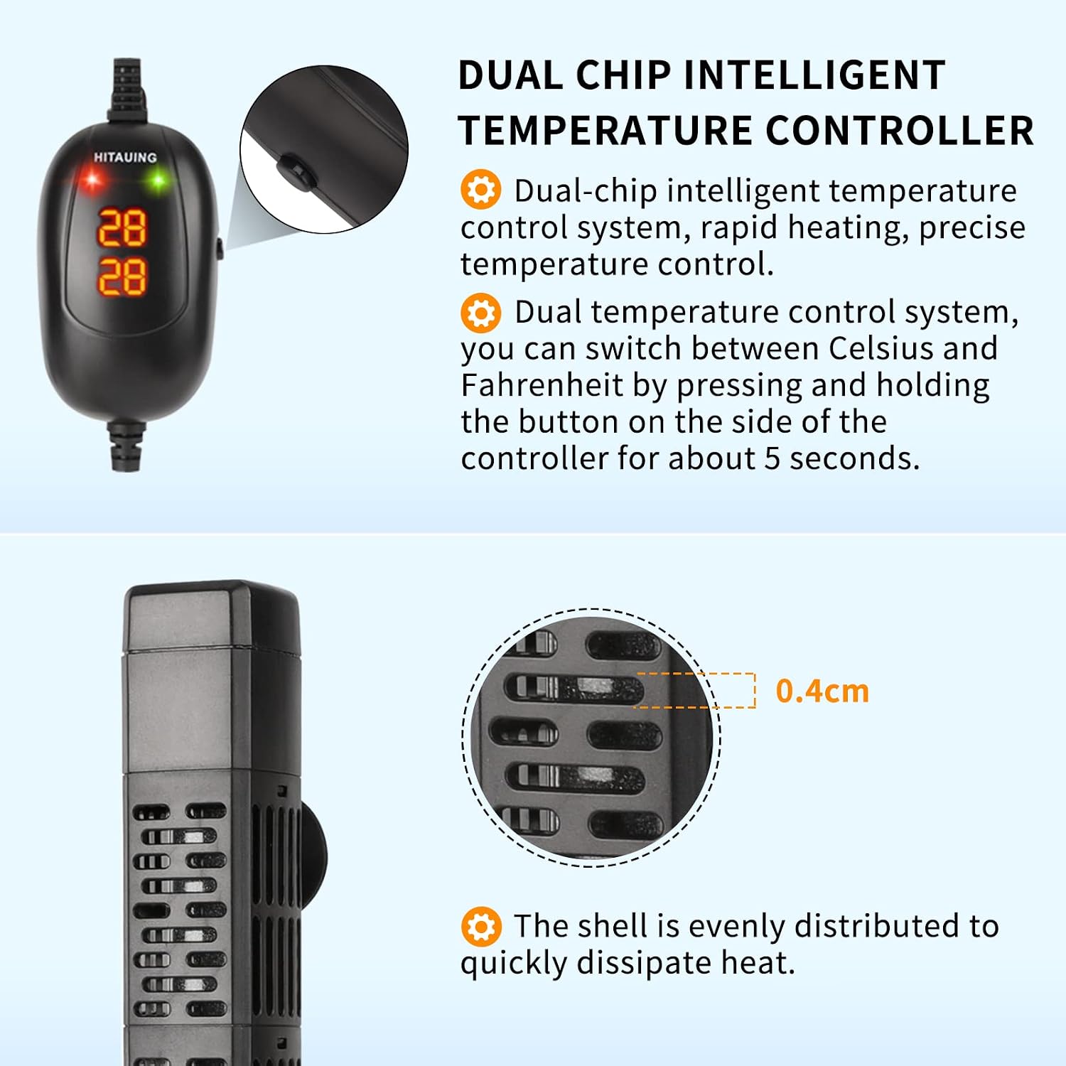 Aquarium Heater, 50W/100W/200W/300W/500W Submersible Fish Tank Heater with Over-Temperature Protection and Automatic
