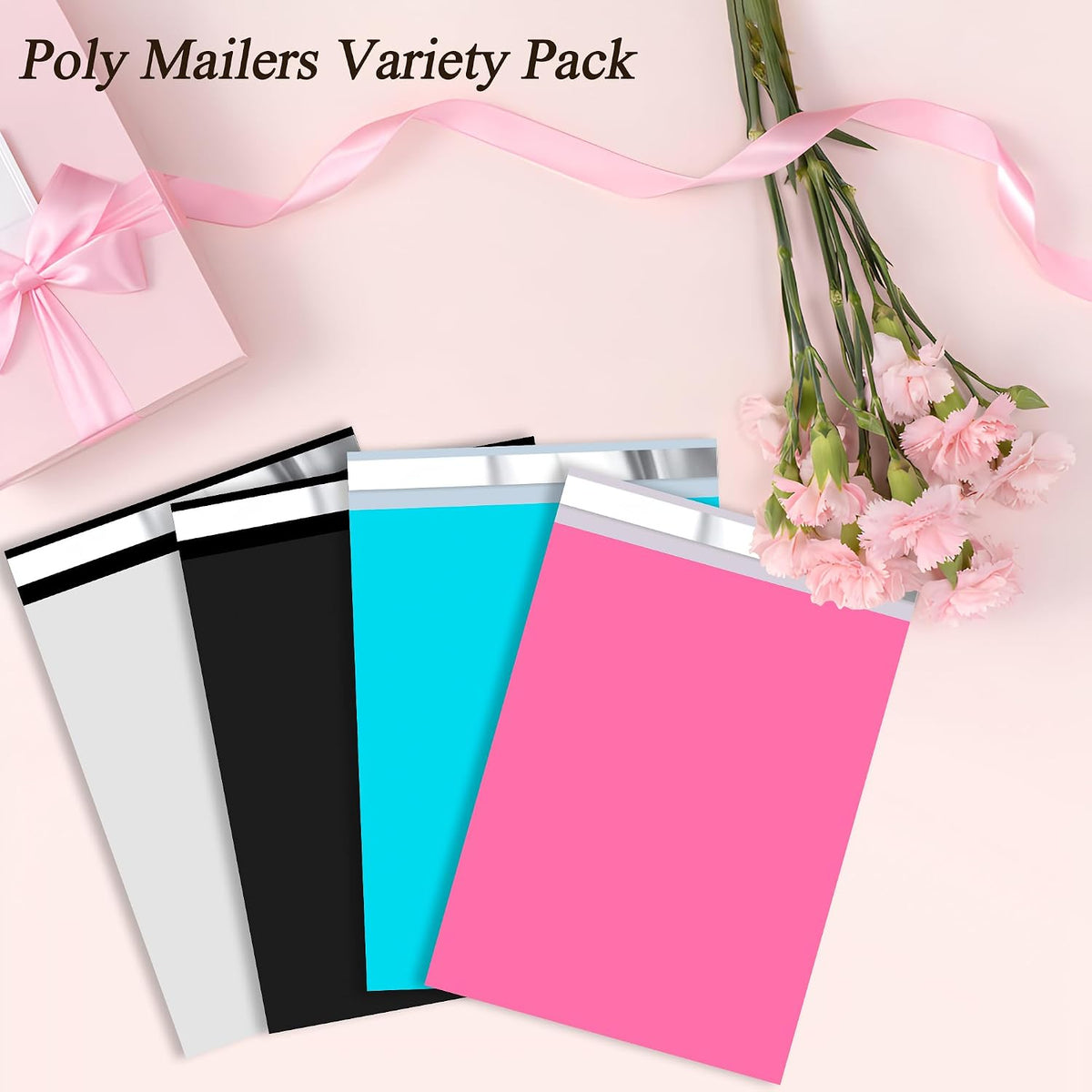 Multicolor Poly Mailers 10x13 Inch 100Pcs, 25 Each of 4 Colors