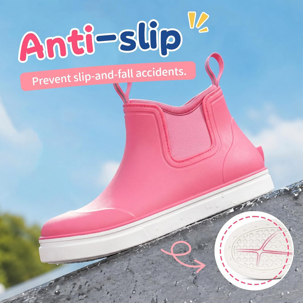 Kids Deck Boots Waterproof Ankle Rain Boots for Girls and Boys | Lightweight Rubber Boots, Kids Non-Slip Outdoor
