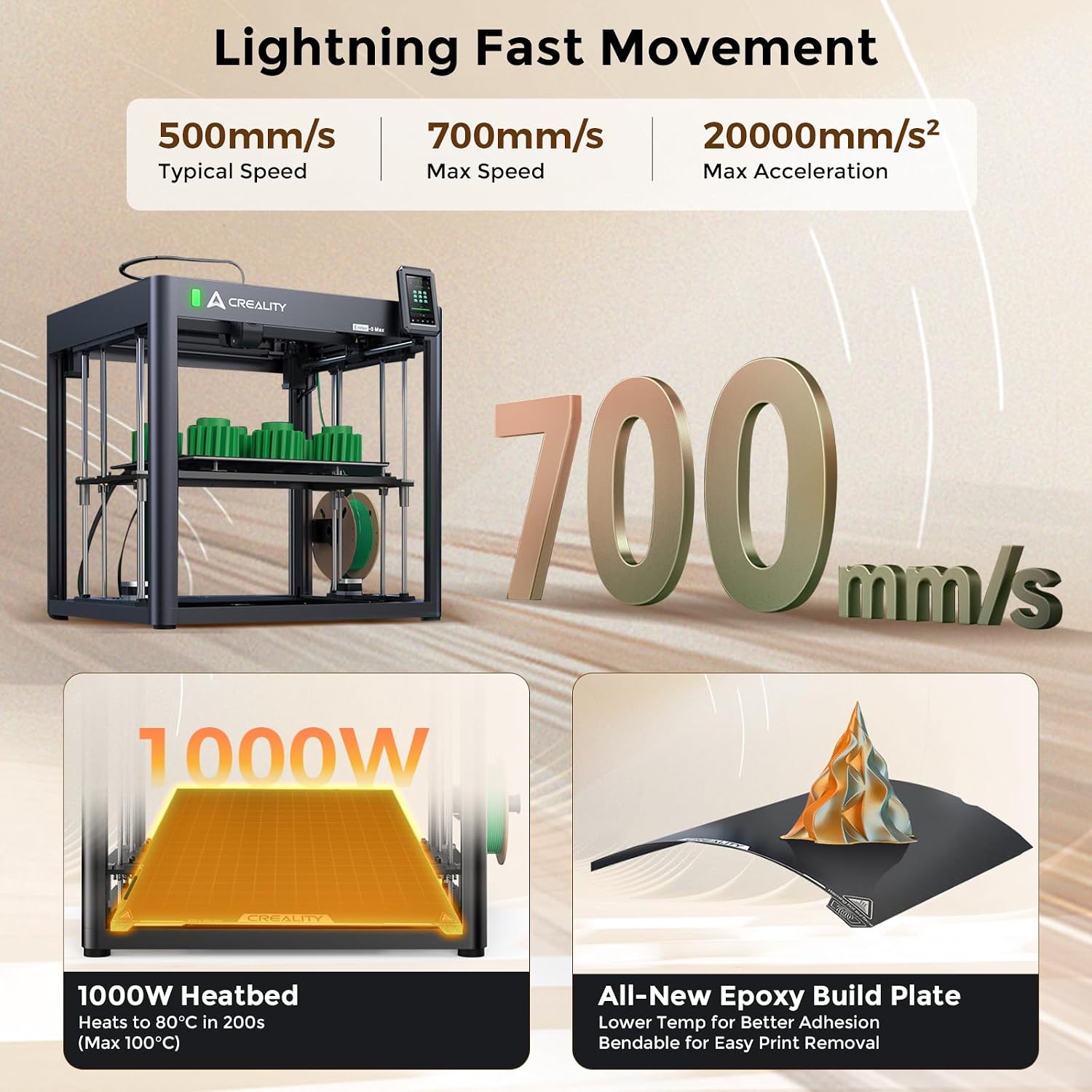 Ender-5 Max 3D Printer, 400mm Build, 700mm/s Printing | 400x400x400mm build volume, 36-point auto leveling and LAN