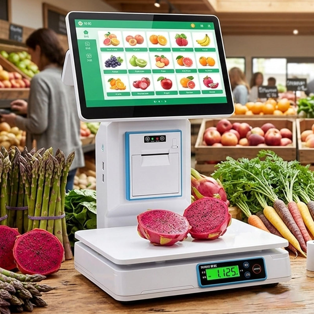 15.6" Commercial POS Cash Register Scale with Integrated Printer, Touchscreen, Barcode Scanner