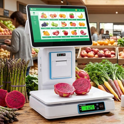 15.6" Commercial POS Cash Register Scale with Integrated Printer, Touchscreen, Barcode Scanner
