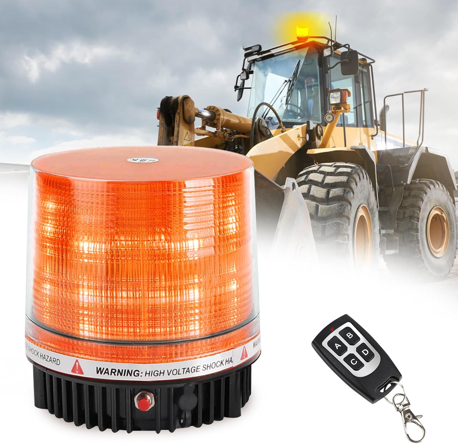 LED Remote Control Wireless Battery Beacon Amber Light | Magnetic Rechargeable Rotating Strobe Flashing Emergency