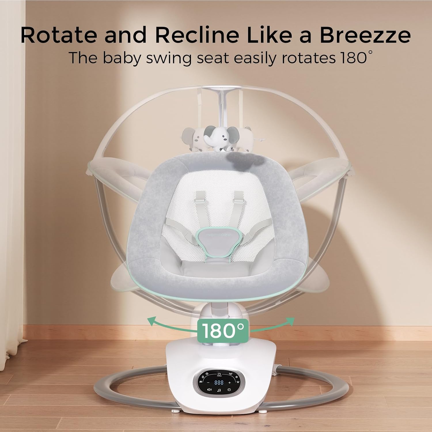 CocoSway Electric Baby Swing for Infants, 180° Rotating Seat, Grey | 6 Parent-Like Sway Motions, 4 Speeds, Remote