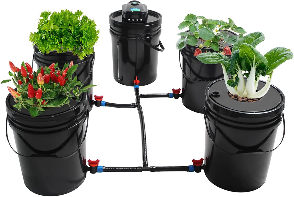 DWC Hydroponics System,5.28 Gallon 5 Buckets Deep Water Culture Hydroponic Bucket Kit with Air Pump, Recirculating