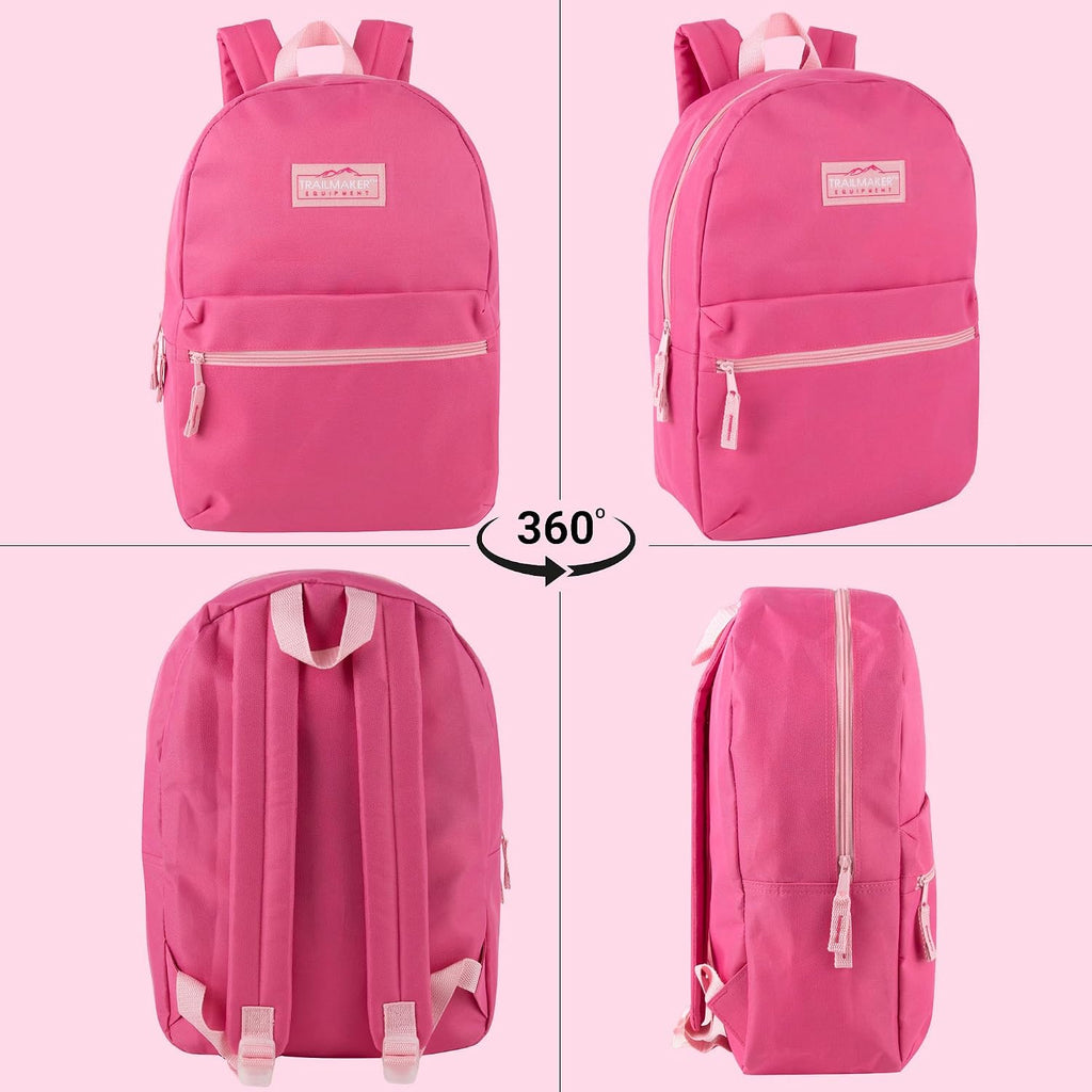 Classic 17 inch Backpacks with Adjustable Padded Straps | School Backpacks for Girls, Boys (Pink)