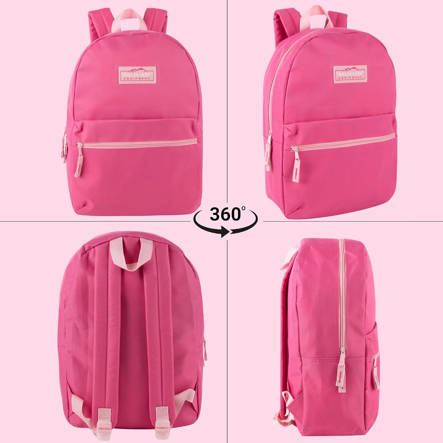 Classic 17 inch Backpacks with Adjustable Padded Straps | School Backpacks for Girls, Boys (Pink)