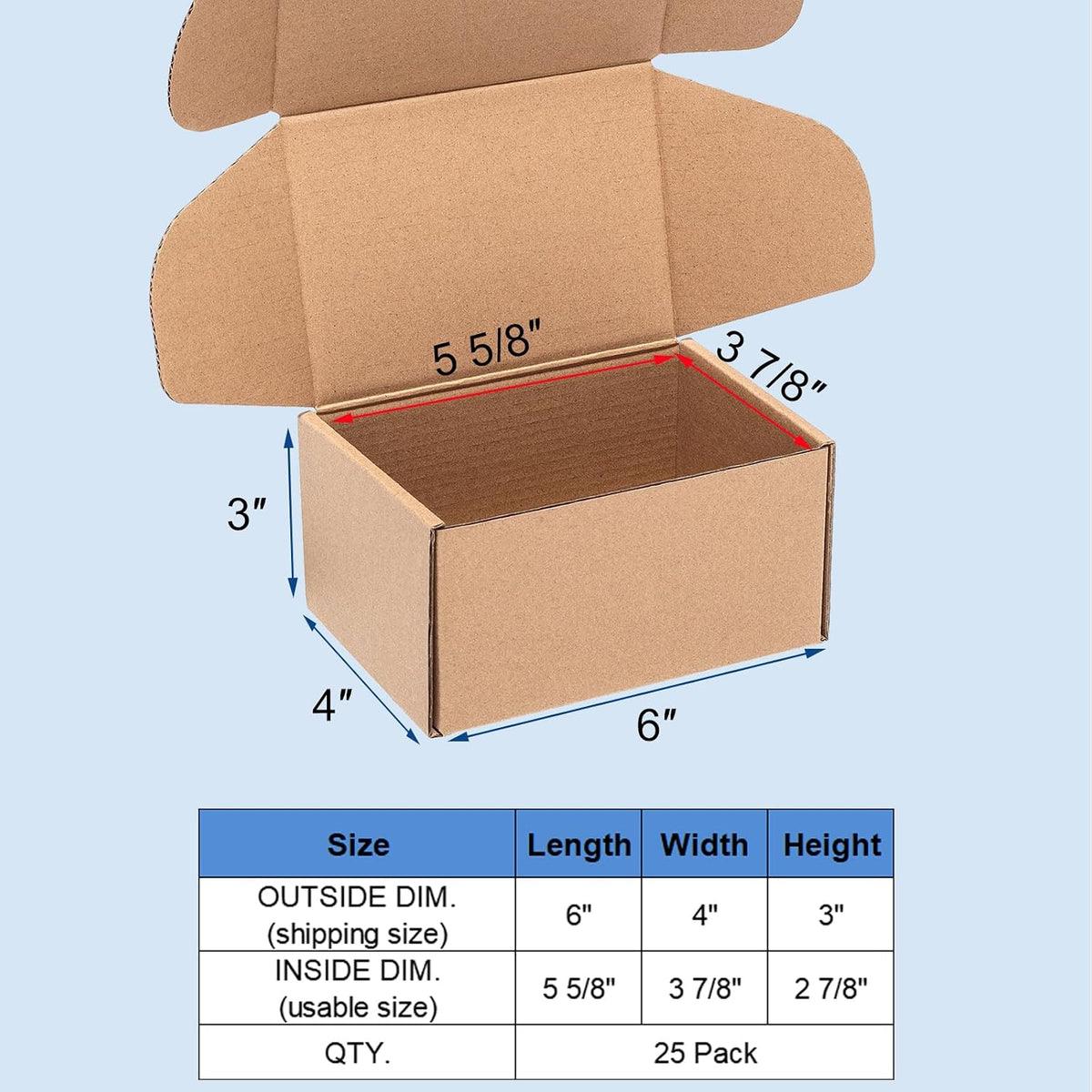 Shipping Boxes 6x4x3 Inches 25 Pack Corrugated Cardboard Brown Box