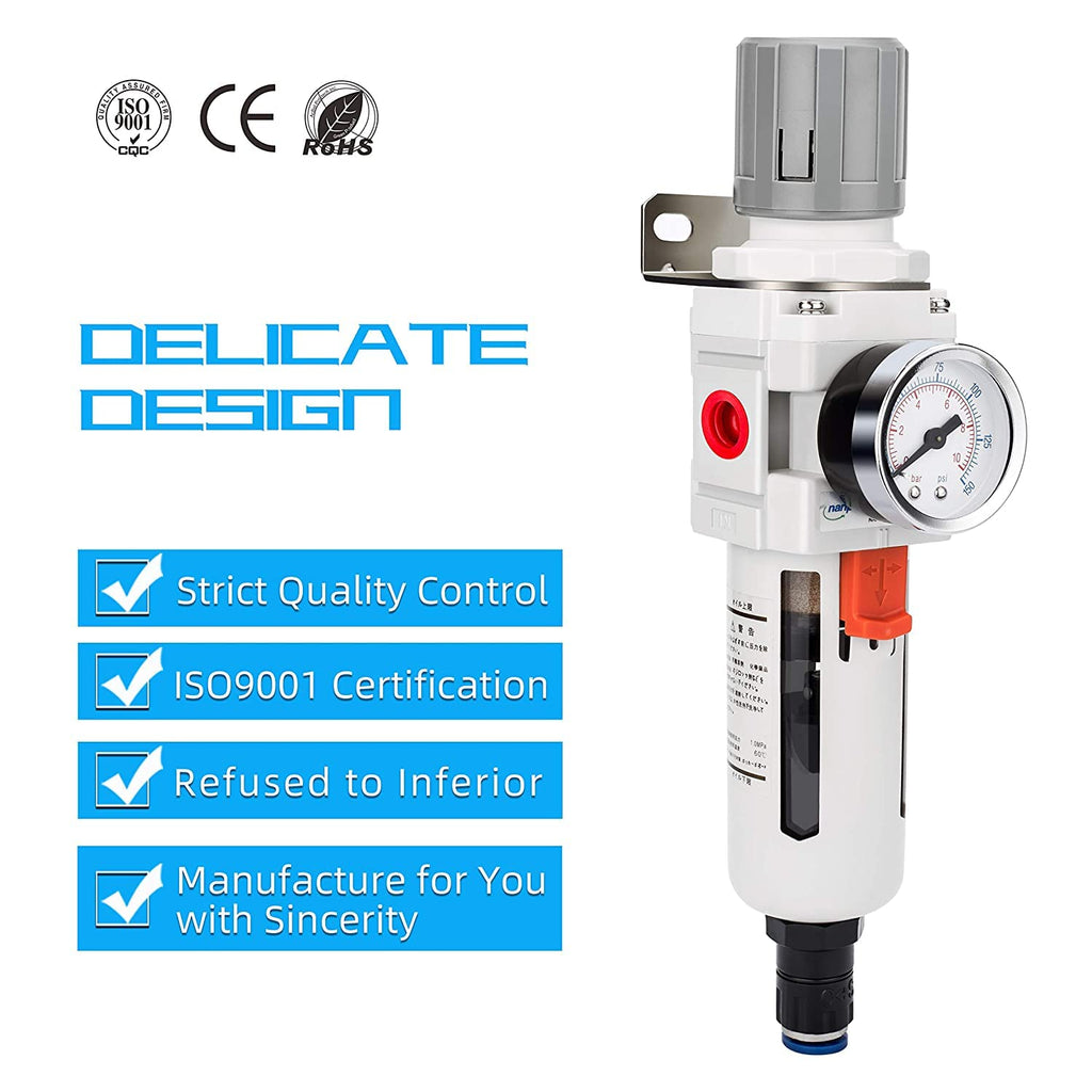 NANPU 1/2" NPT Air Compressor Filter & Pressure Regulator Combo, Auto Drain