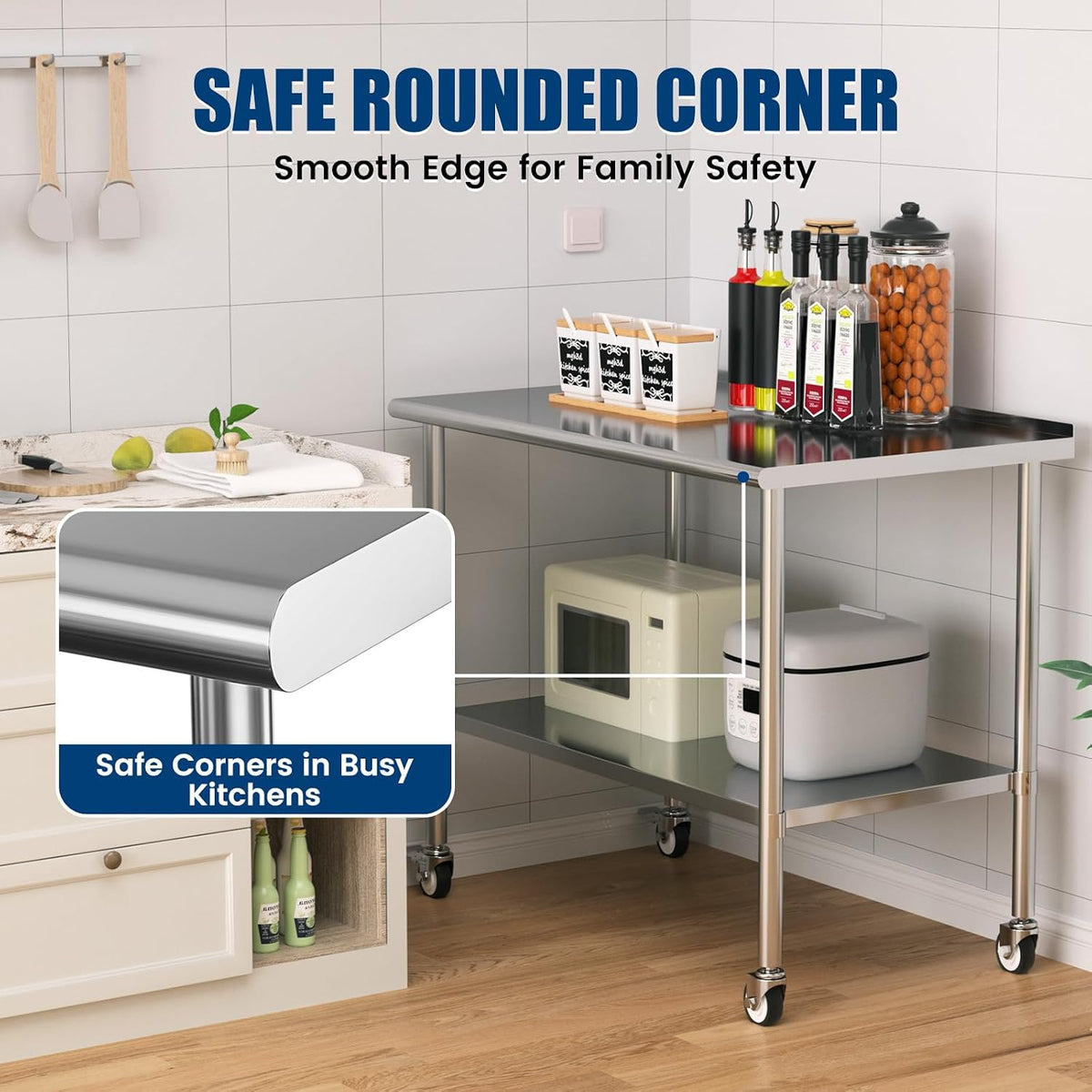 Stainless Steel Work Table with Wheels & Backsplash, 30x60 Inch