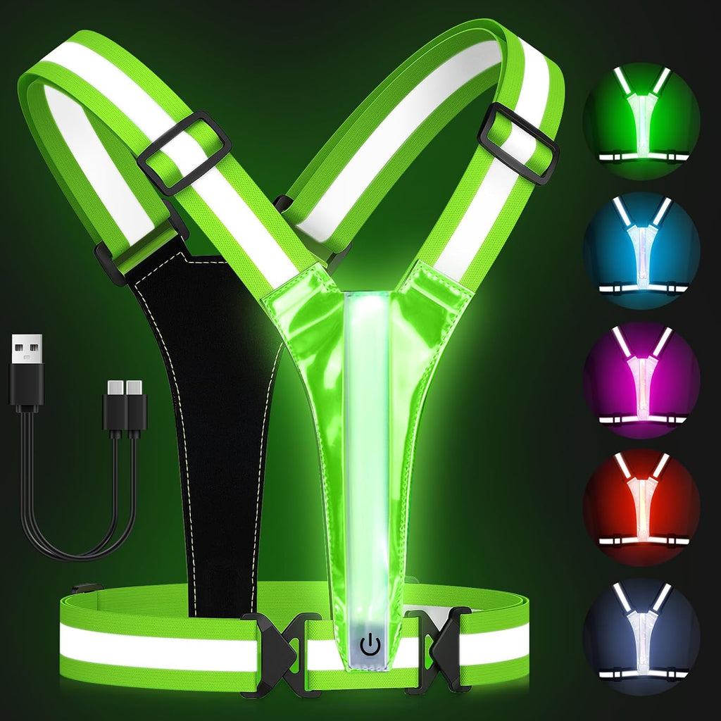 LED Reflective Vest Running Gear, 5 Lights Colors High Visibility Reflective Running Gear Rechargeable Light Up