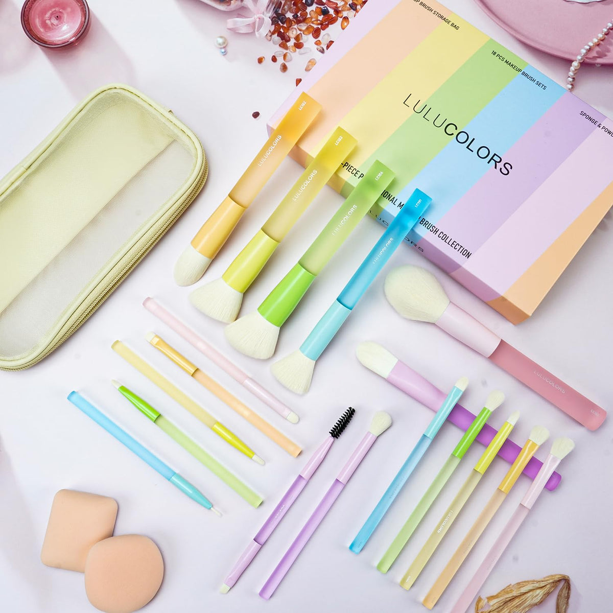 18Pcs Candy‑Colored and Soft Touch Makeup Brush Set