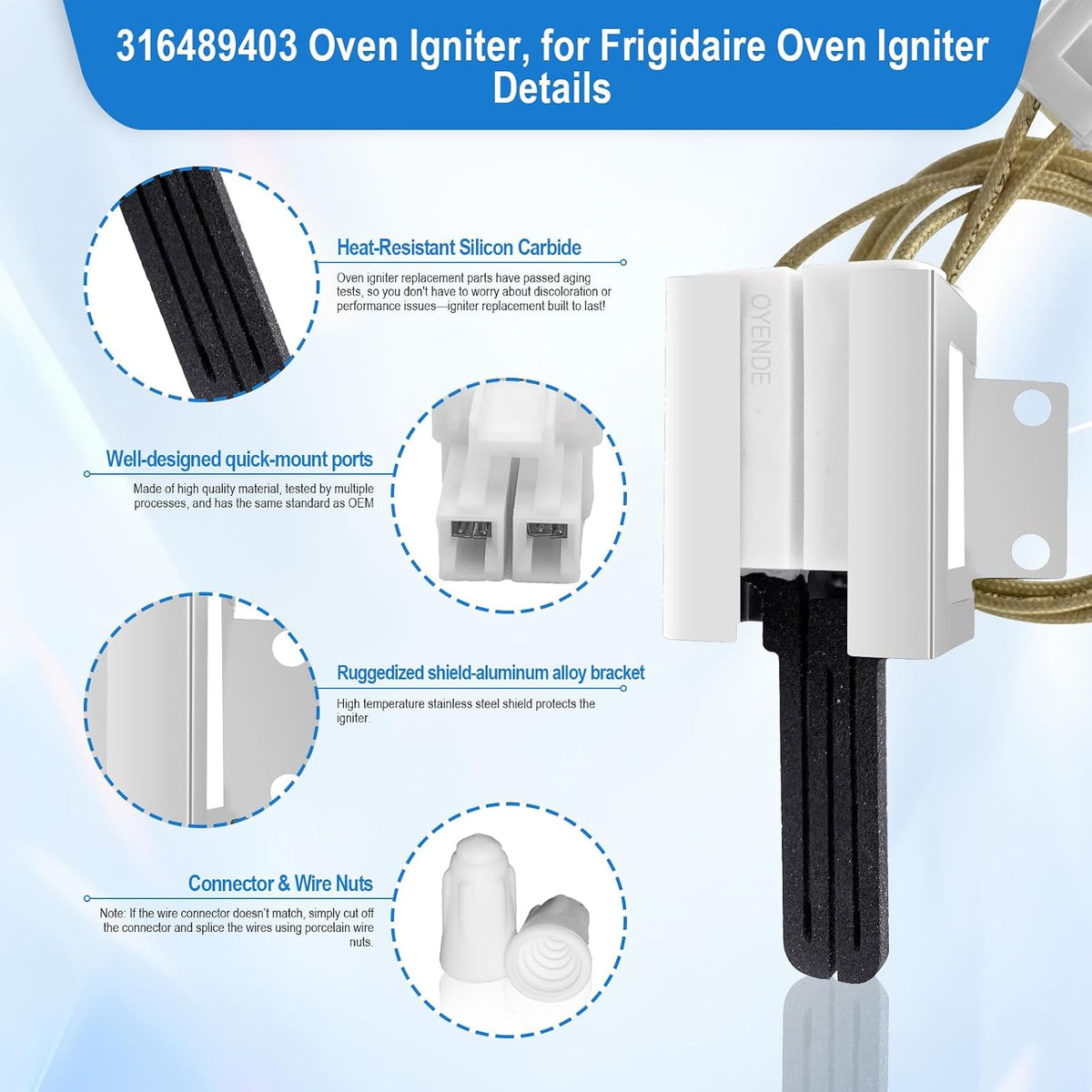 316489403 Oven Igniter for Gas Stove, for Frigidaire Oven Igniter Replacement, for Crosley for Kenmore Oven Igniter Replacement Replace 5304508786 7316489403 AP4433236 PS2364063.