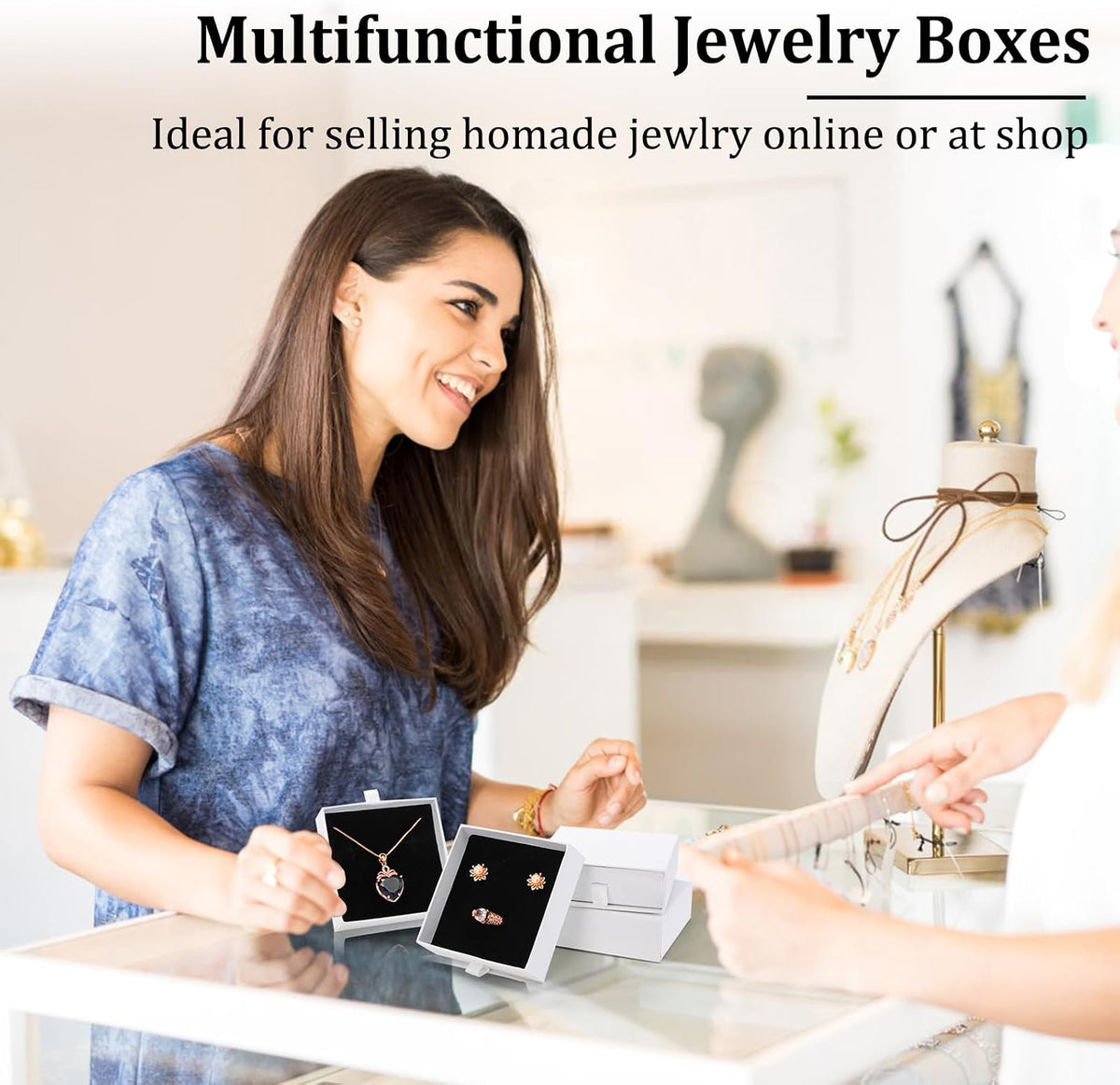 24 Pack White Cardboard Jewelry Gift Boxes Bulk, 3.5x3.5x1.2 Inch