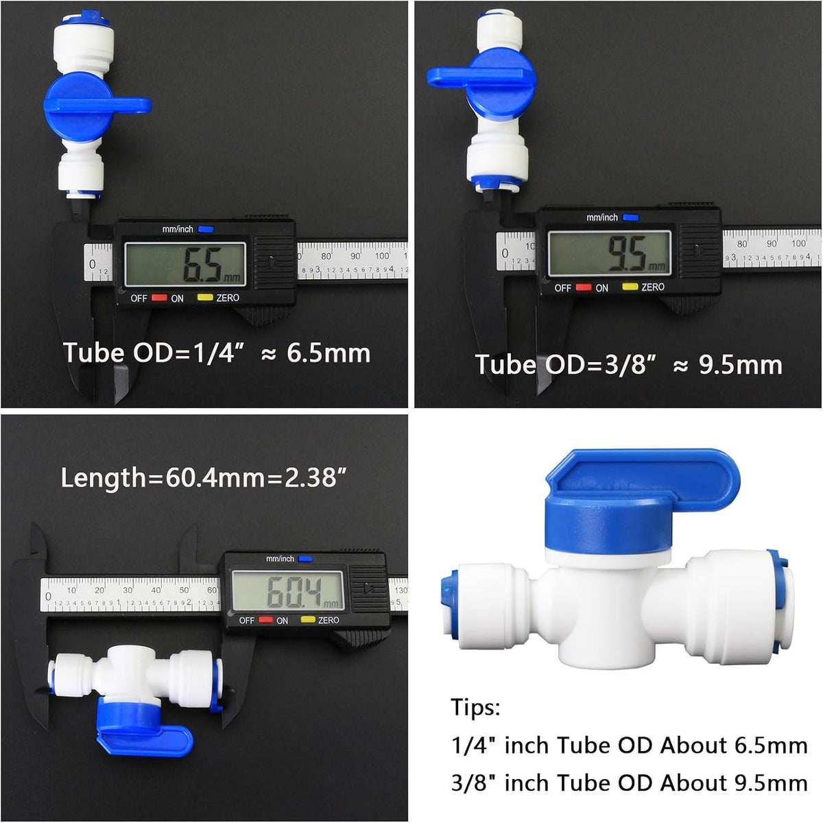1/4" x 3/8" Push-Fit Globe Valve for RO System, 5 Pcs