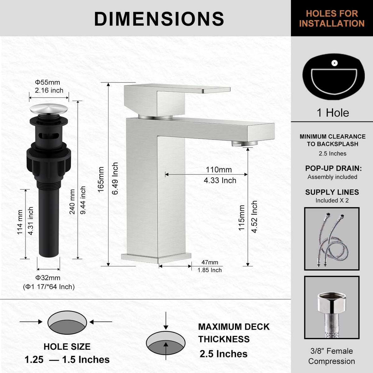 Brushed Nickel Bathroom Faucet 1 Hole, Single Handle Vanity Faucet