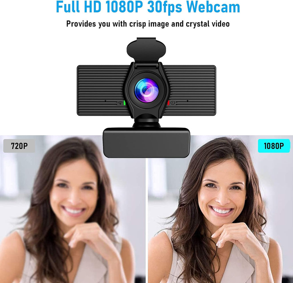 Webcam with Microphone & Privacy Cover, 1080P HD Web Computer Camera, USB Plug and Play Laptop PC Desktop Camera