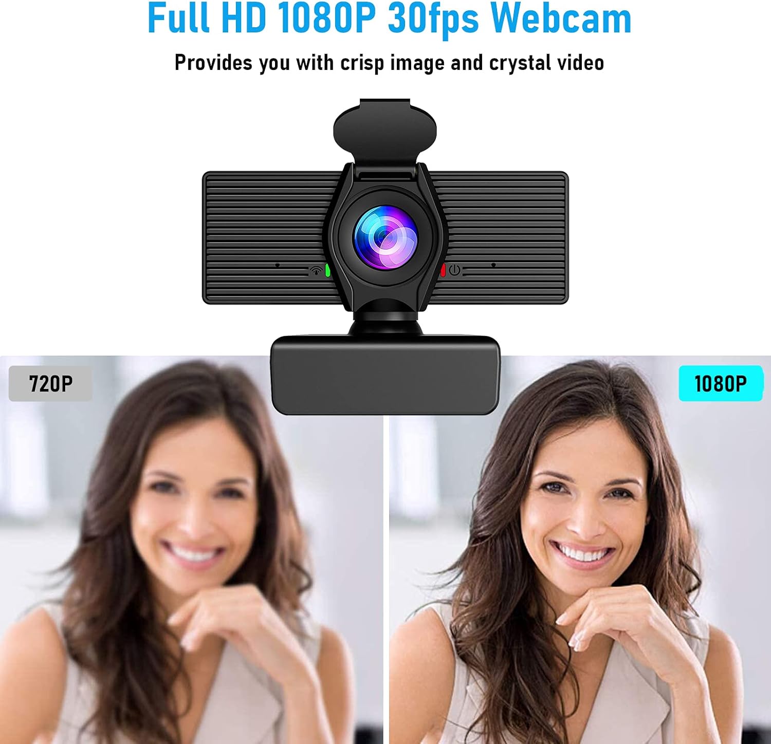 Webcam with Microphone & Privacy Cover, 1080P HD Web Computer Camera, USB Plug and Play Laptop PC Desktop Camera