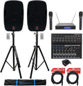 BPA15 15" Active PA Speaker Pair Bundle with Mix12FX Mixer | 800W Peak / 200W RMS Each, Bluetooth, RWM1203VH Dual