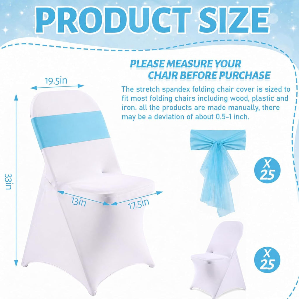 Folding Chair Cover Set, 50 Pcs, Spandex White Blue