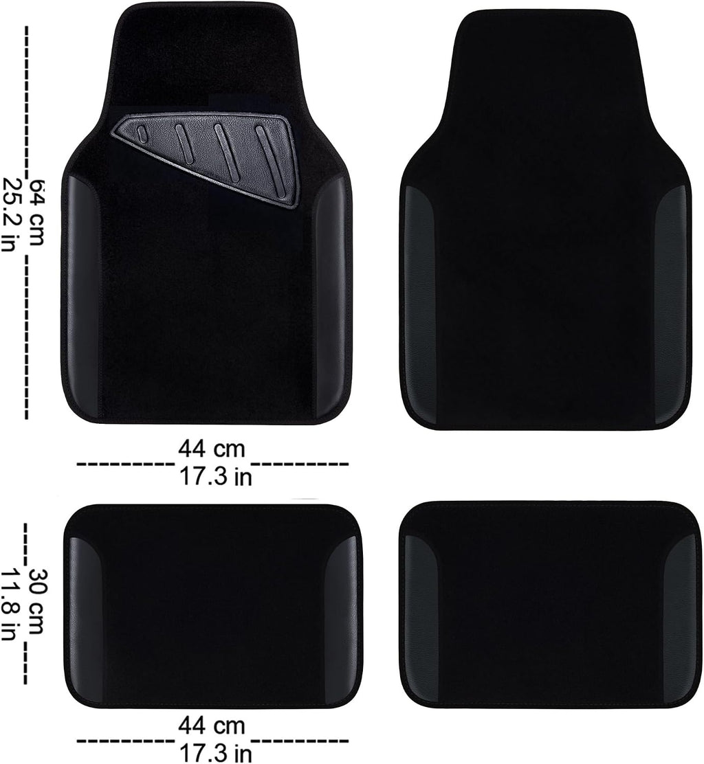 Waterproof Universal Fit Car Floor Mats, Faux Leather Car Carpet Mats, Black Car Mats with Anti-Slip Nibbs Backing &