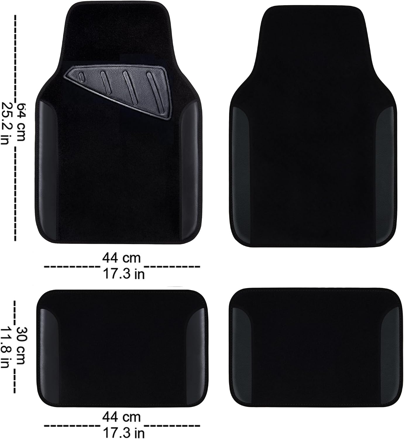 Waterproof Universal Fit Car Floor Mats, Faux Leather Car Carpet Mats, Black Car Mats with Anti-Slip Nibbs Backing &
