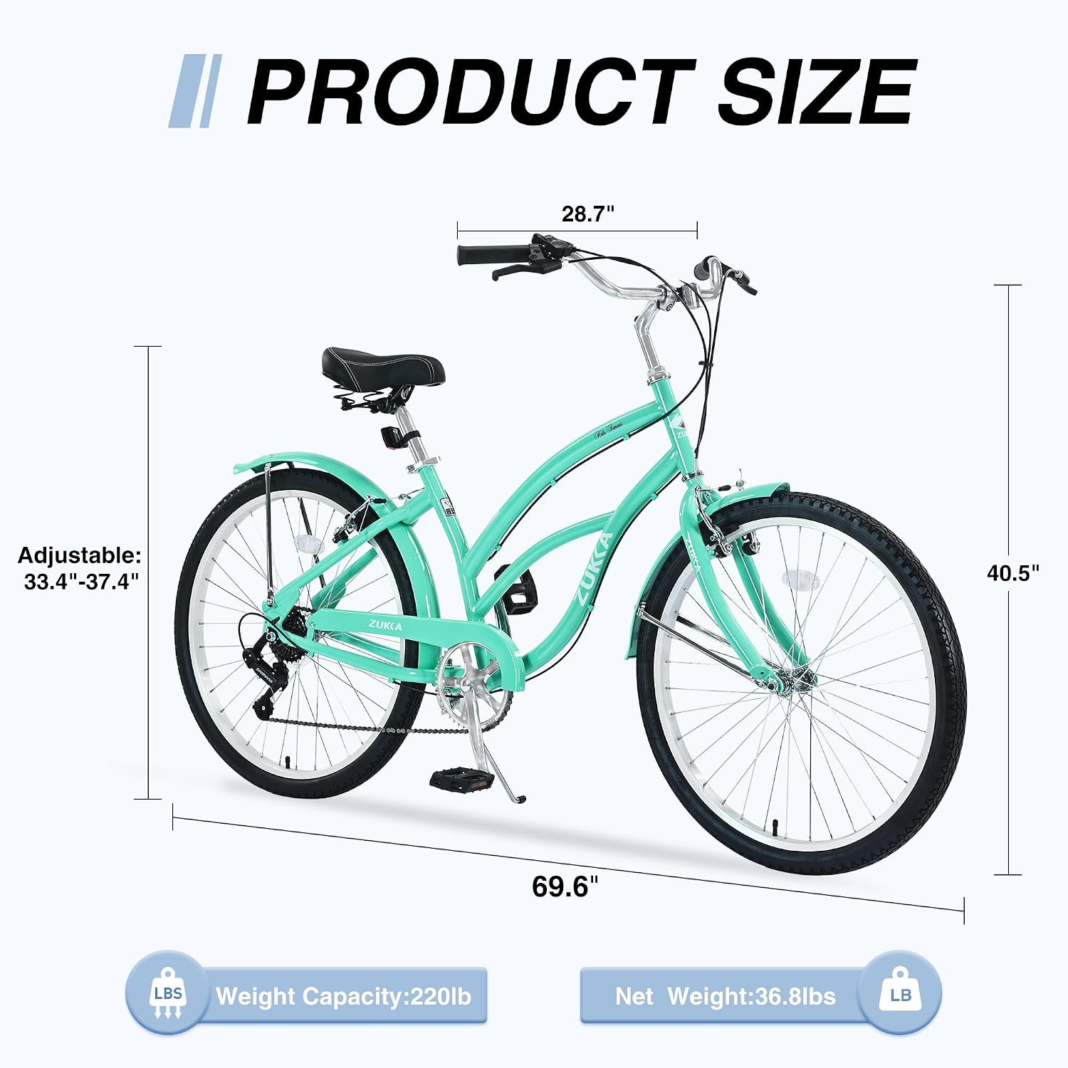 Beach Cruiser Bike 26inch Wheel Bike 7 Speed Driven System V-Brake Comfortable Commuter Bike for Women Men Senior
