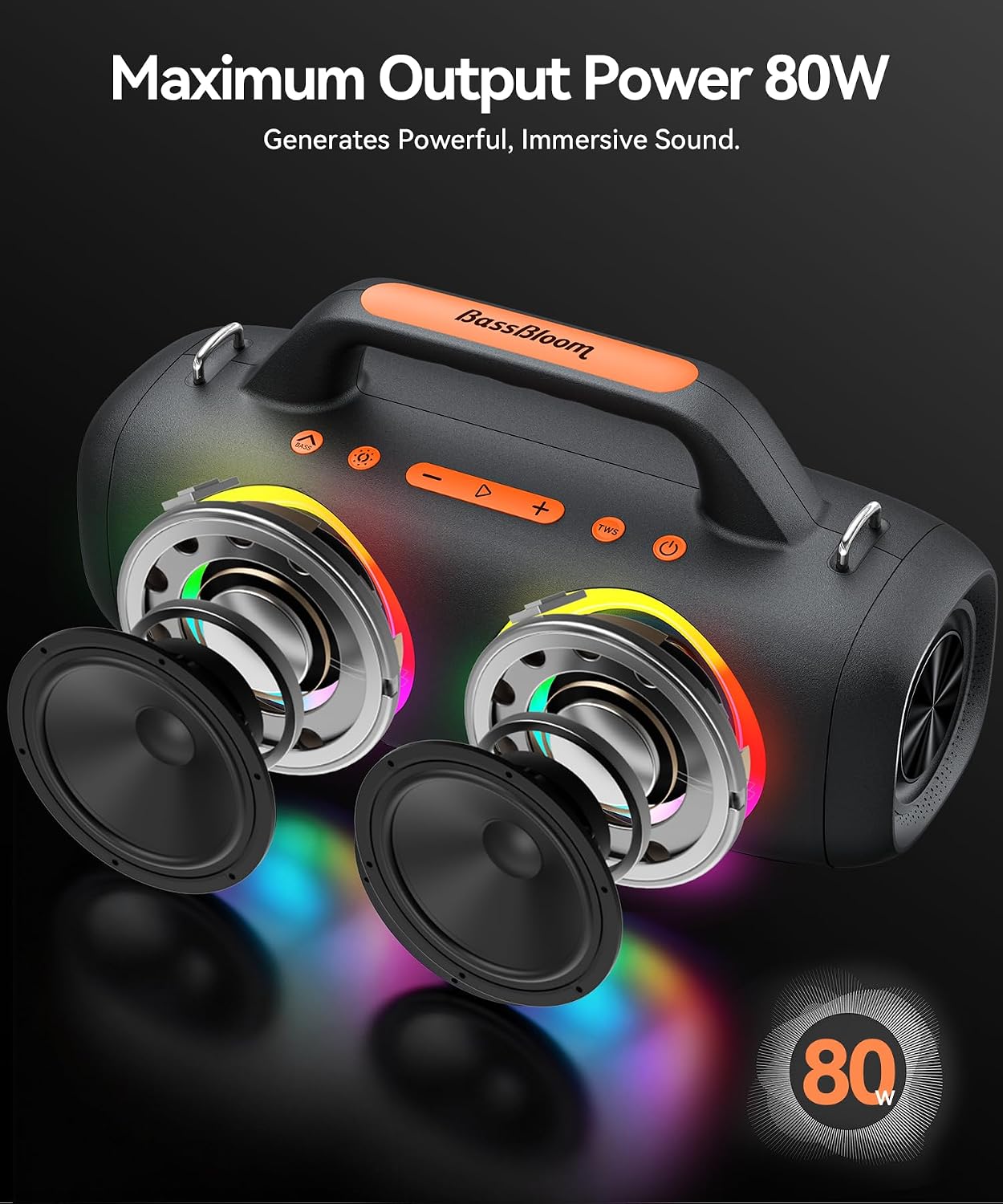 Roar 1 Portable Bluetooth Speaker, 60W Powerful Sound with JIKE Bass, IPX6 Waterproof, 24H Playtime, Bluetooth 5.4