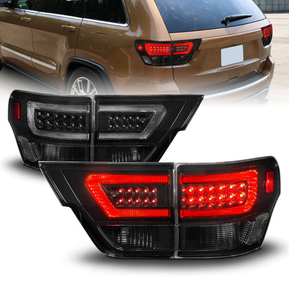 for 2011-2013 Jeep Grand Cherokee WK2 LED Tube Smoke Black Replacement Tail Lights Assembly Set - Passenger and