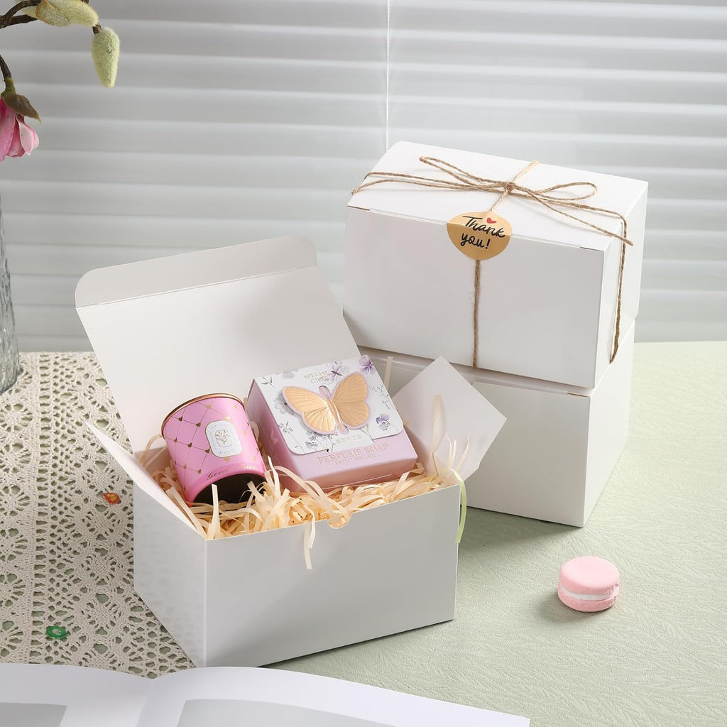 6x4x3.5 Push-Form Gift Boxes with Lids, 50 Pack | Small White Cardboard Boxes for Candle, Mug, Perfume, Cookies