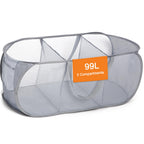 Durable Collapsible Foldable Pop Up Laundry Hamper, Sturdy 3 Compartments, Handy Pocket & Easy to Sort Clothes