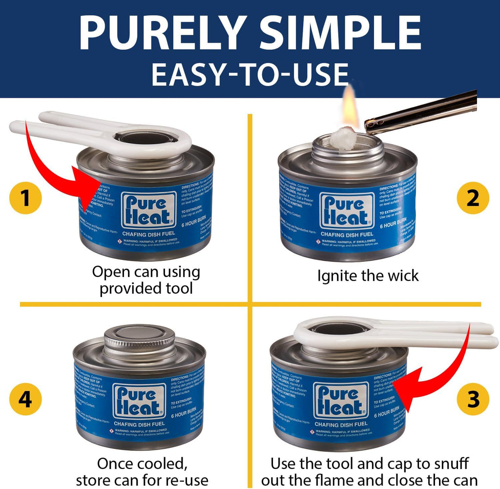 6-Hour Chafing Fuel Cans (12 Pack) - Resealable Burner Fuel - Food Warmer Cans for Chafing Dishes - Canned Heat
