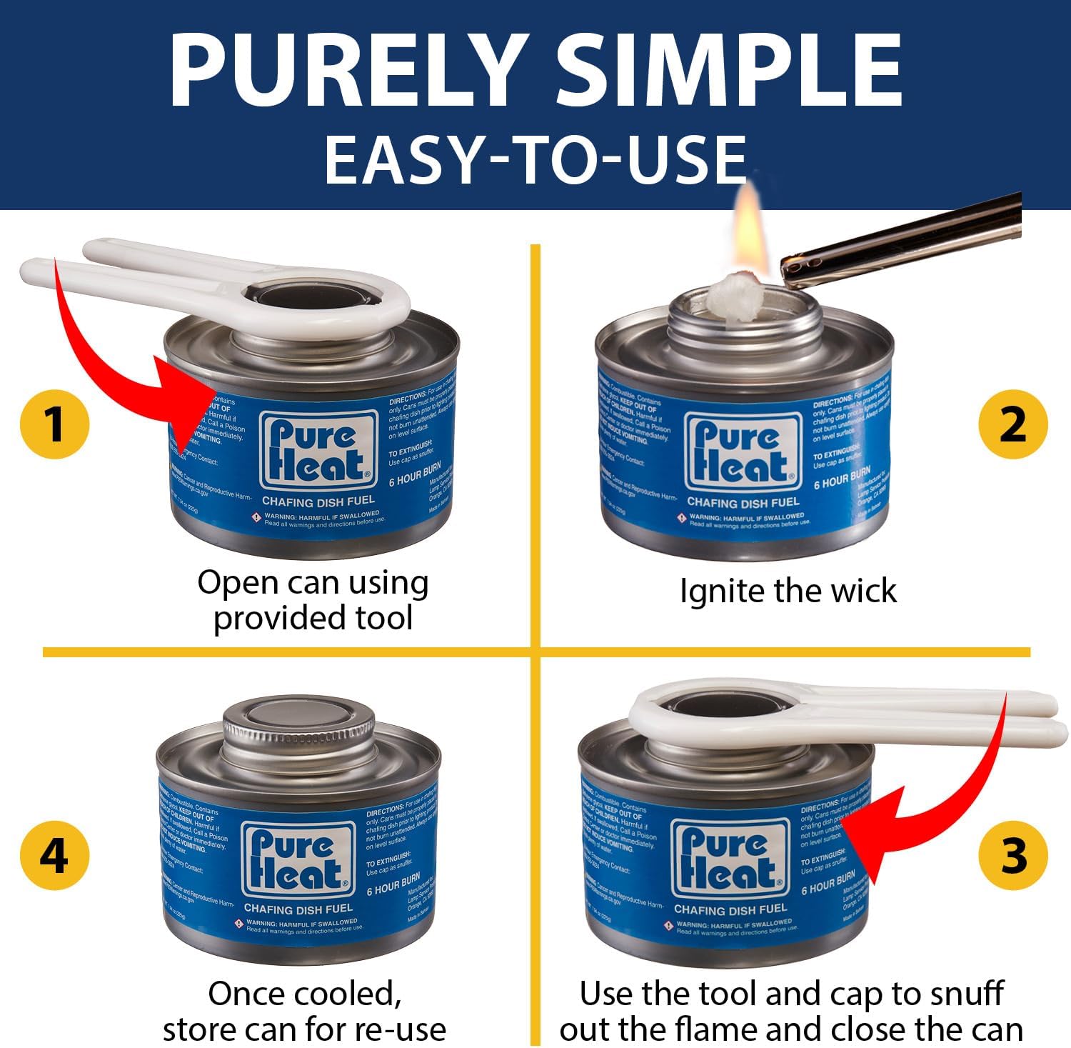 6-Hour Chafing Fuel Cans (12 Pack) - Resealable Burner Fuel - Food Warmer Cans for Chafing Dishes - Canned Heat