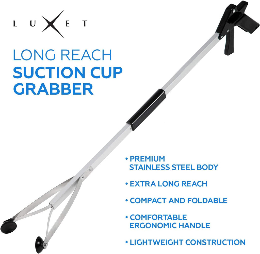 Grabber Reacher Suction Cup Grip Tool- Long 32 Inch Foldable Strong Heavy Duty Aluminum Pick Up Stick - Lightweight