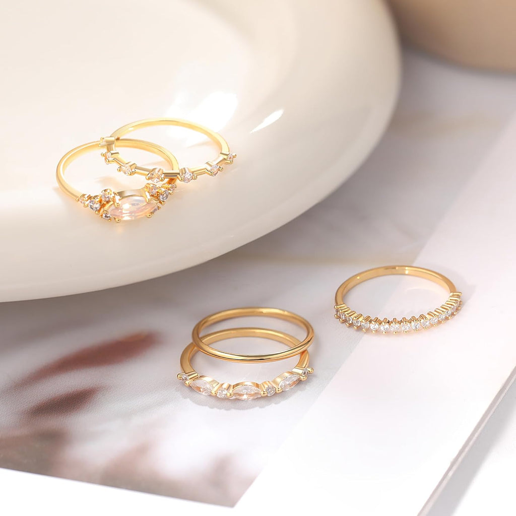 Stackable Gold Rings for Women Set Dainty 18K Gold Plated Cubic Zirconia Thumb Rings Thin Eternity Engagement Rings