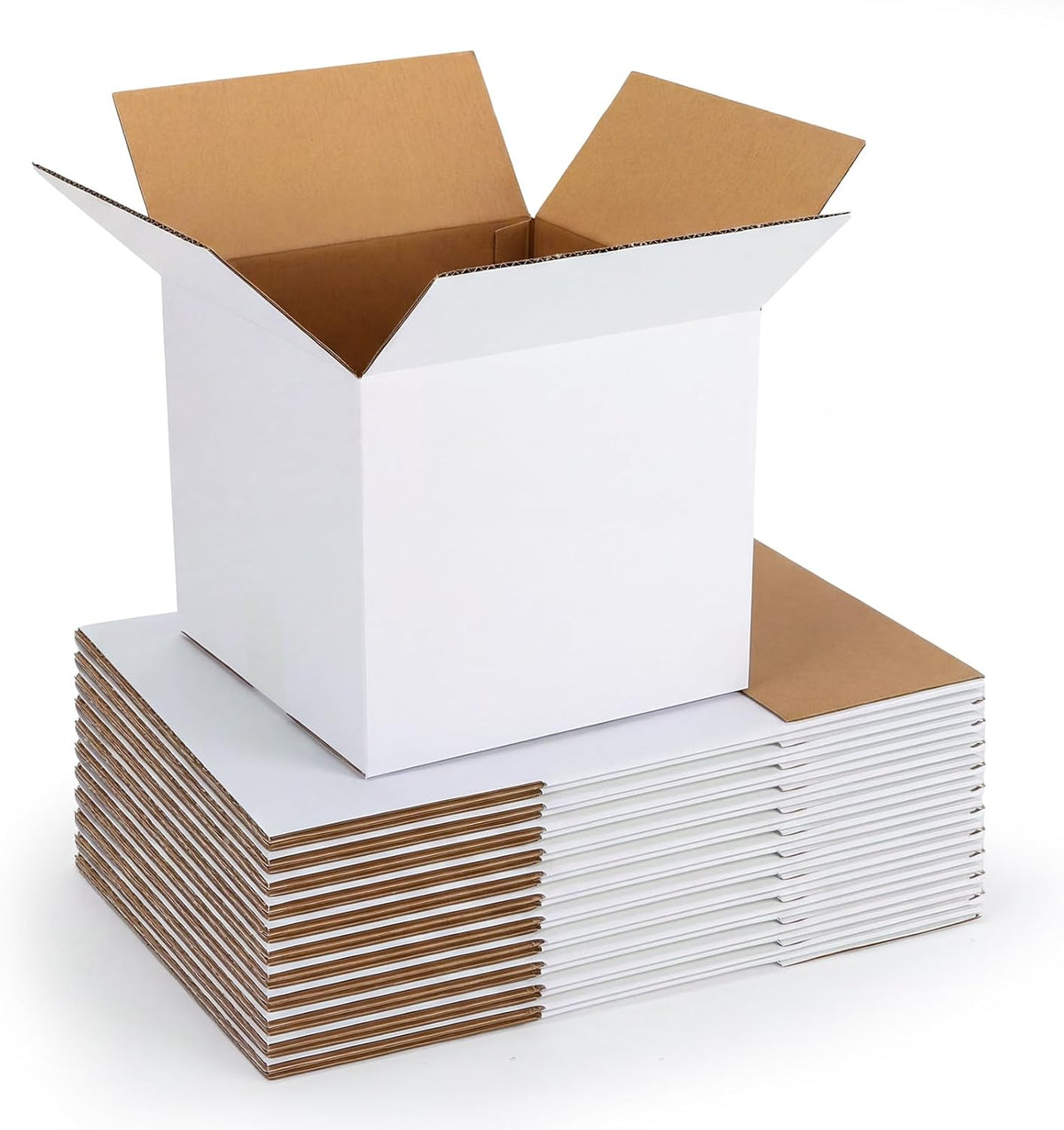 9x9x9 Shipping Boxes 15 Pack, White Corrugated Cardboard Boxes with Side-Lock and Pre-Applied Double-Sided Tape, Easy