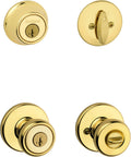 Tylo Front Door Lock Handle and Deadbolt Set, Entry Handleset Exterior with Interior Door Knob, Polished Brass, Pick