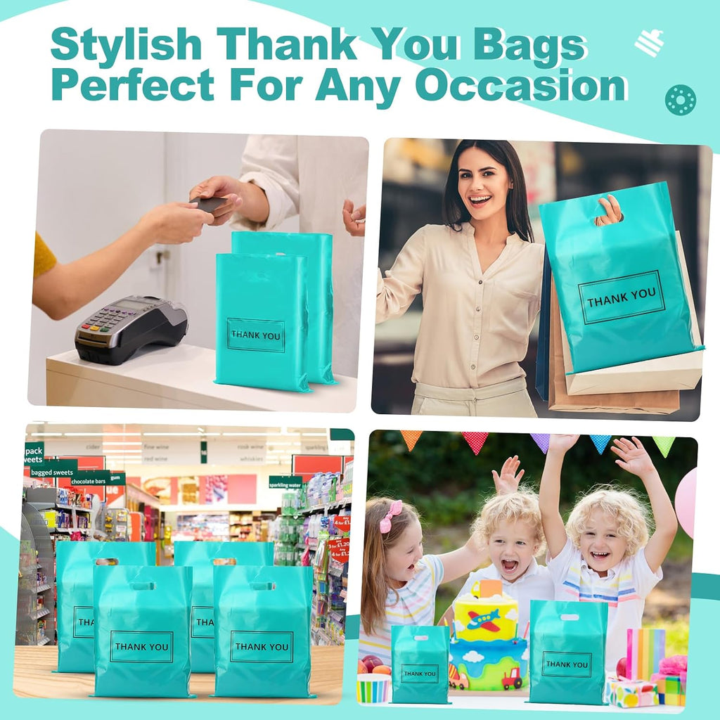 Thank You Bags for Small Business, 200pcs Plastic Retail Bags Merchandise Bags with Handles Bulk Large Reusable