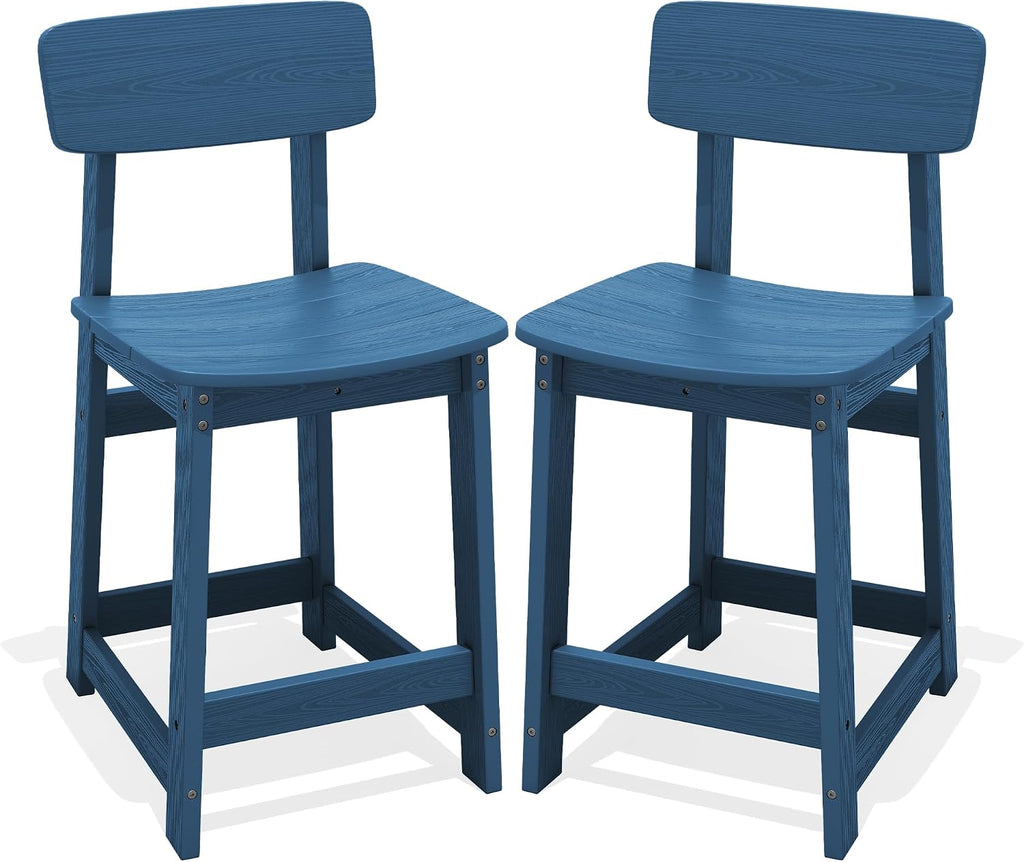 Outdoor HDPE Counter-Height Bar Stools Set of 2, Blue