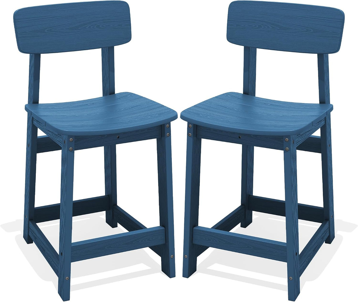 Outdoor HDPE Counter-Height Bar Stools Set of 2, Blue