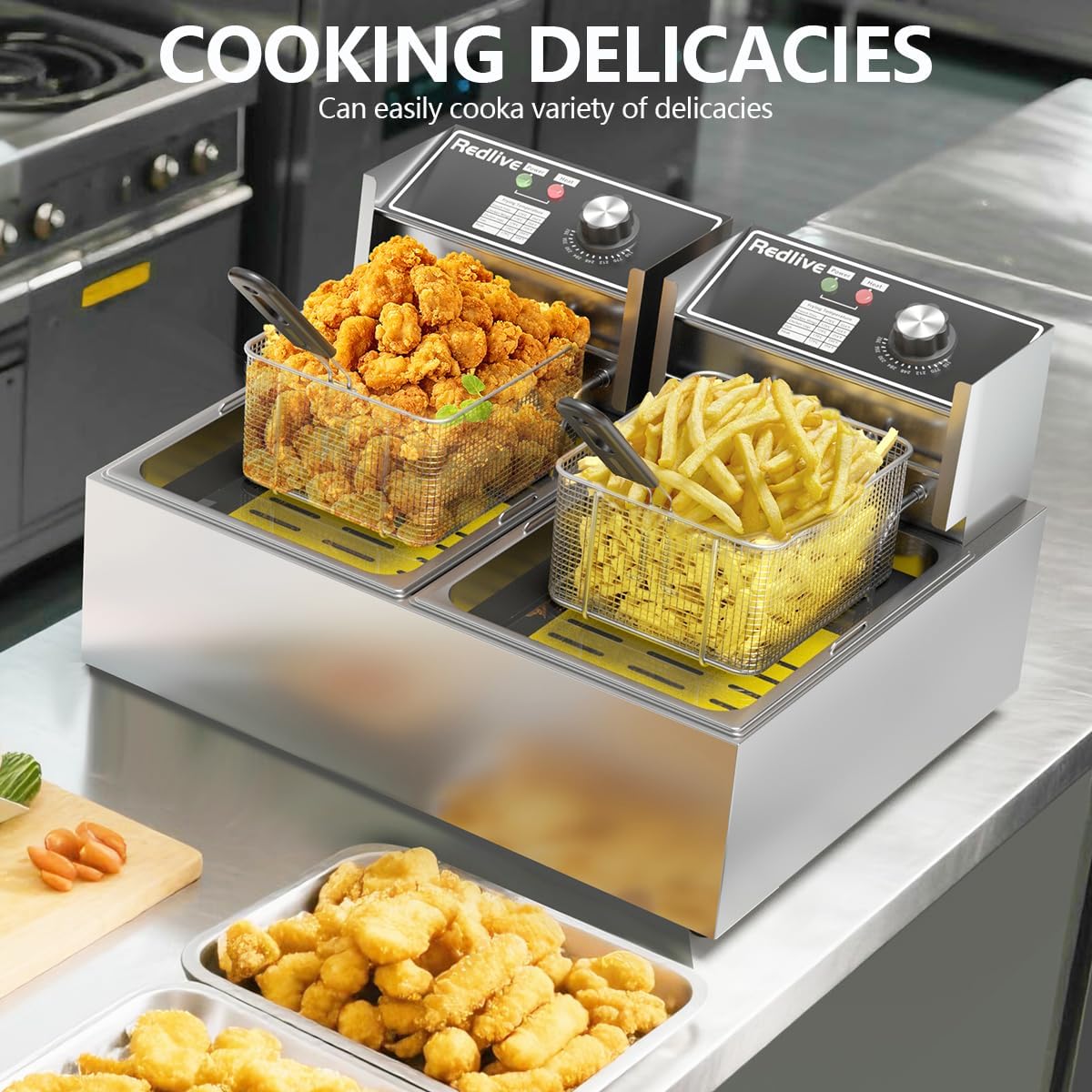 Commercial Deep Fryer 21QT/20L with Double Baskets & Temperature Control