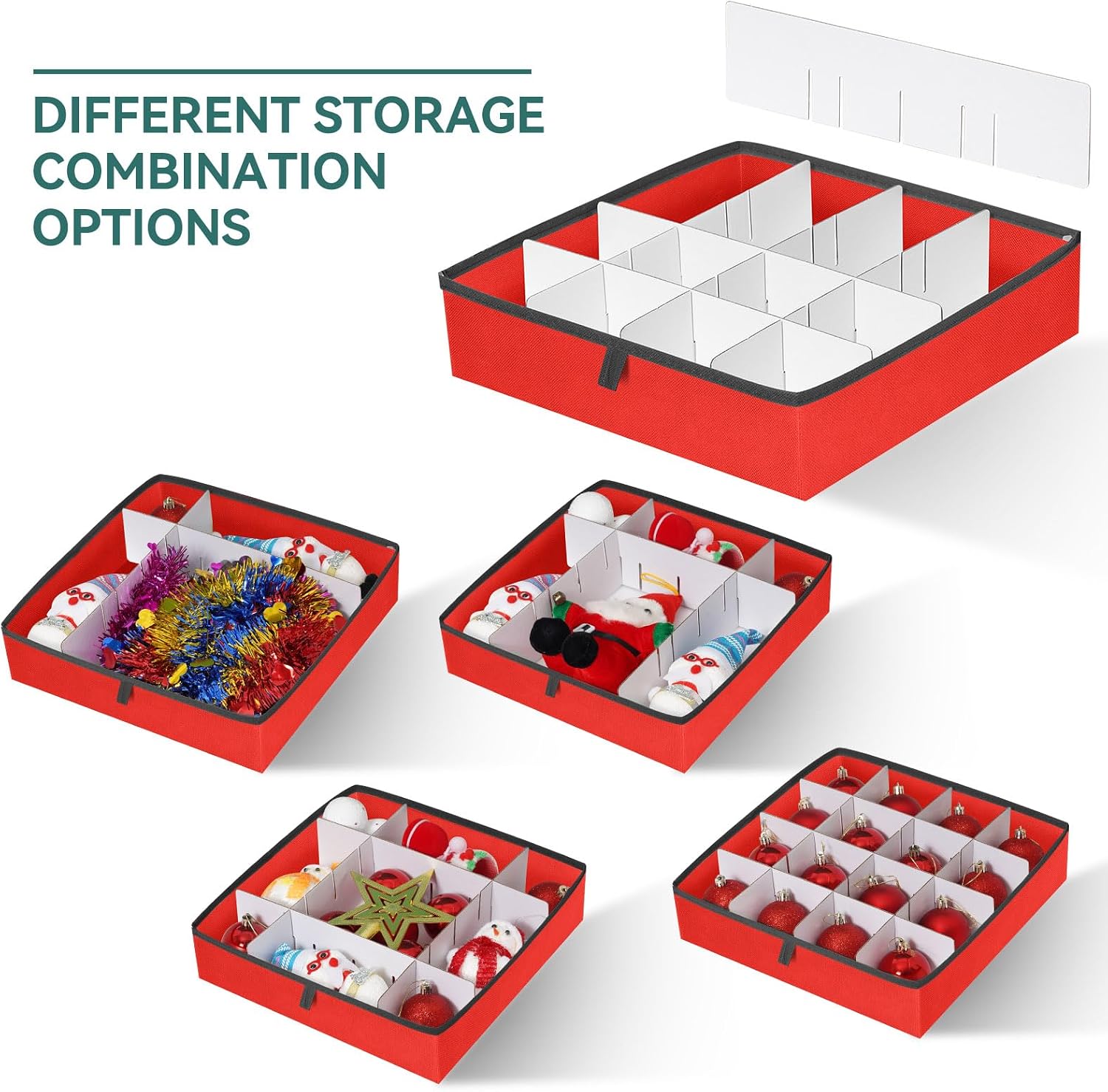 Christmas Ornament Storage Box,2-in-1 Christmas ornament organizer&Christmas Figurine Container,5 Trays,6 Adjustable