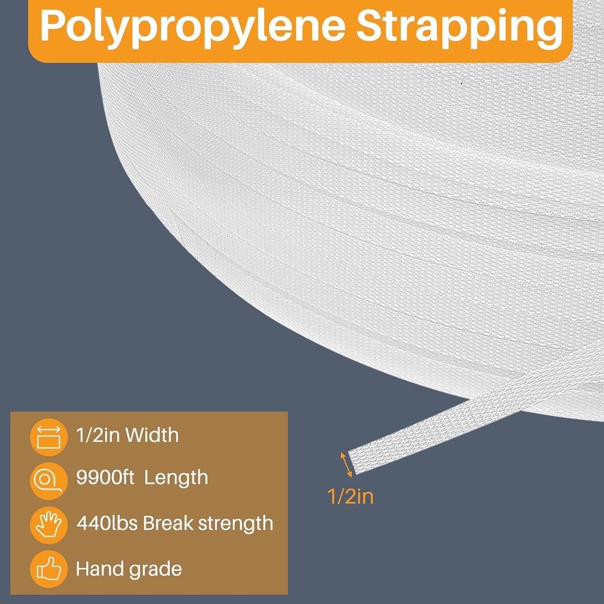 1/2 in Strapping, 440 Lbs Heavy Duty Polypropylene Strapping Roll