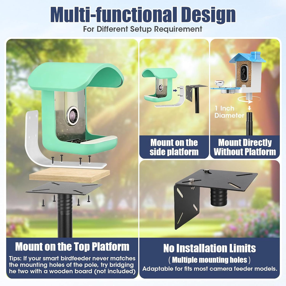 Smart Bird Feeder Pole Stand, 79 Inch Heavy Duty Bird House Pole for Outdoors Adjustable Mounting Pole for Smart Bird