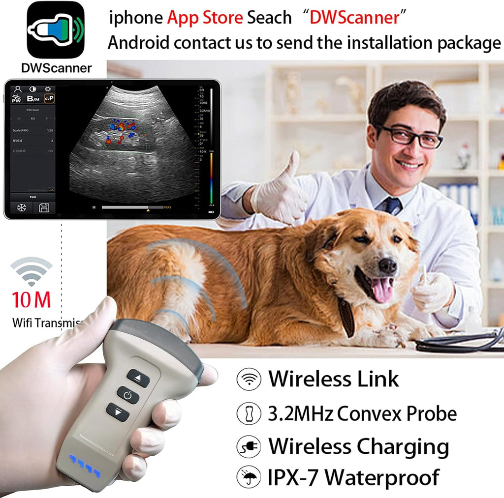 Convex Probe Veterinary Color Doppler Ultrasound Machine, Wireless Handheld Scanner for Pregnancy & Organ Exam in Dog