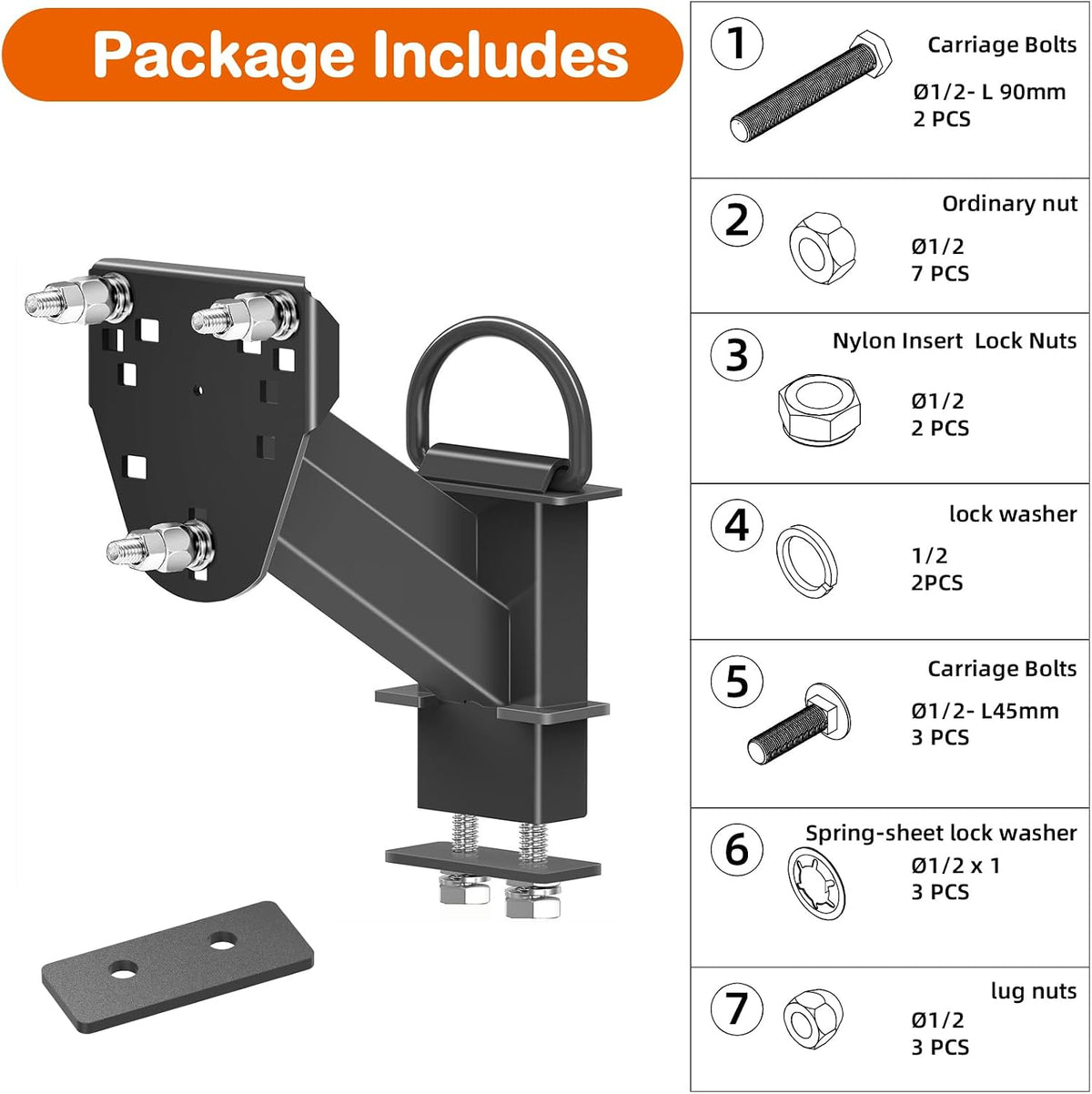 Stake Pocket Spare Tire Carrier with D-Ring,Heavy Duty